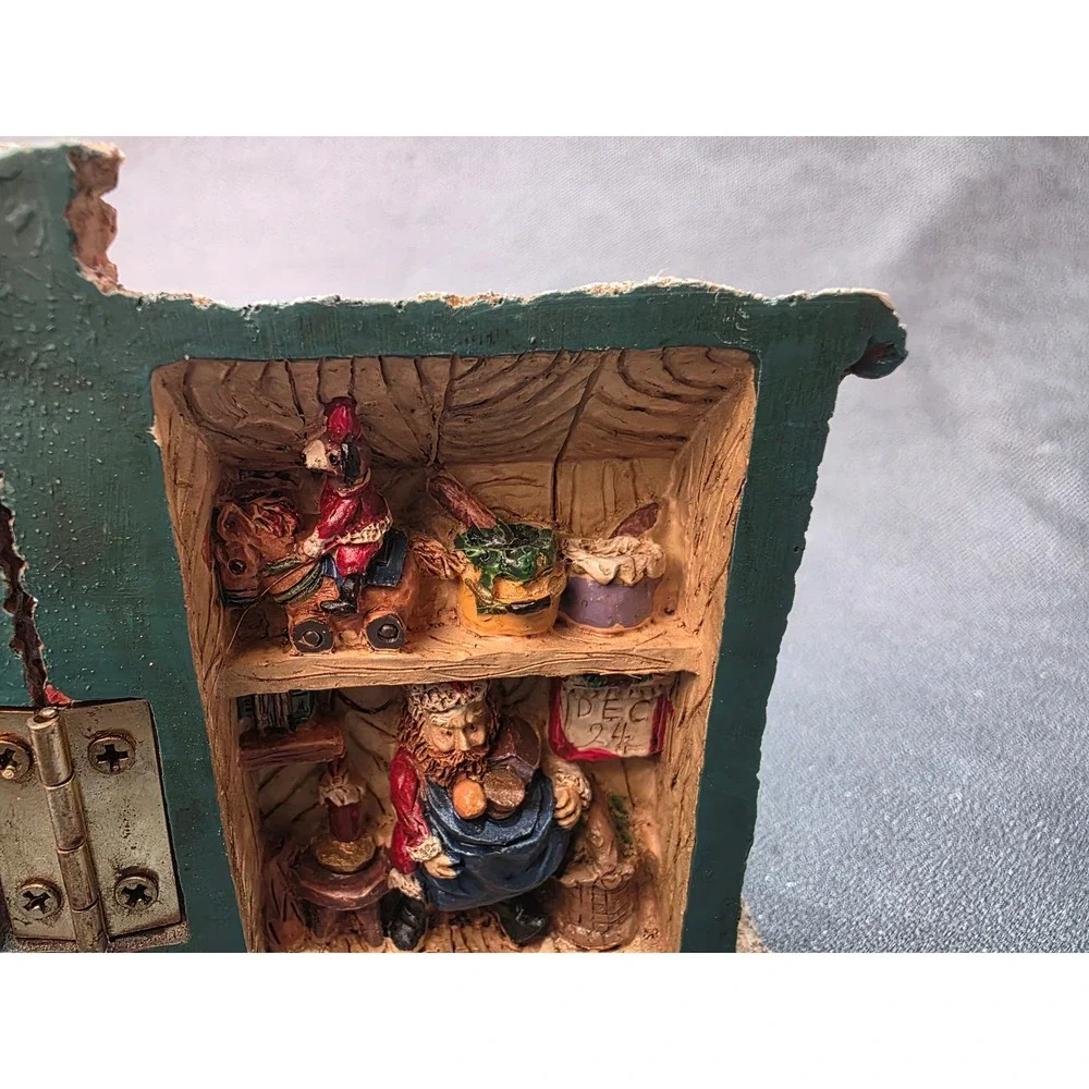 Vintage Christmas Hinged Resin Stone Cottage Toy Shop Figurine Santa Teddy Bear